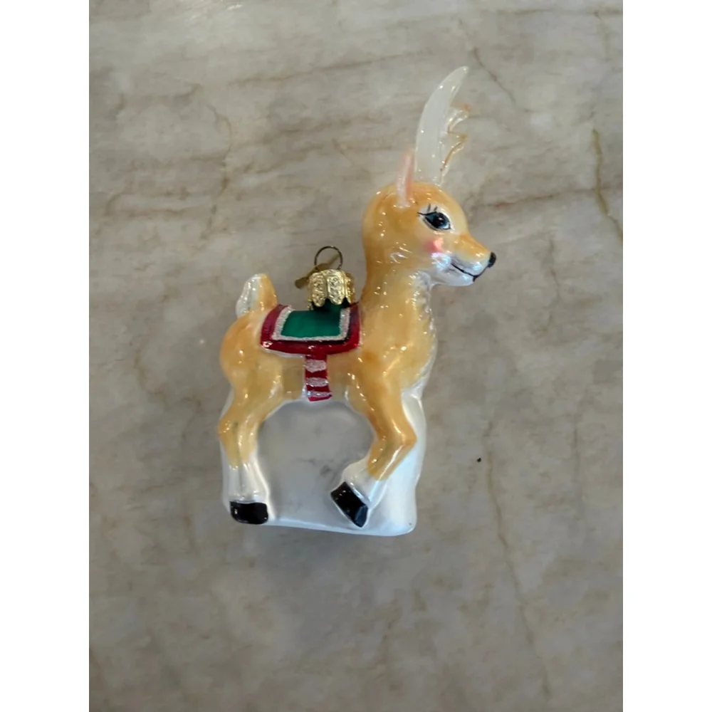Gold and Green Reindeer glass Ornament One Size